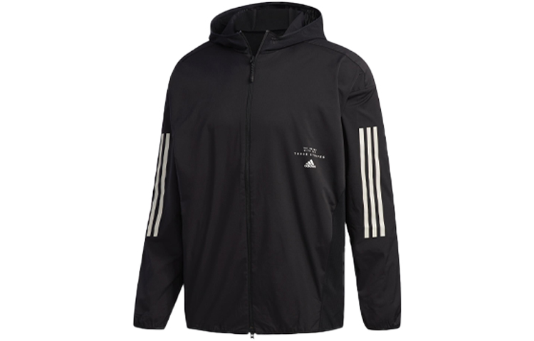 adidas Black Logo Striped Print Hooded Jacket FM5325