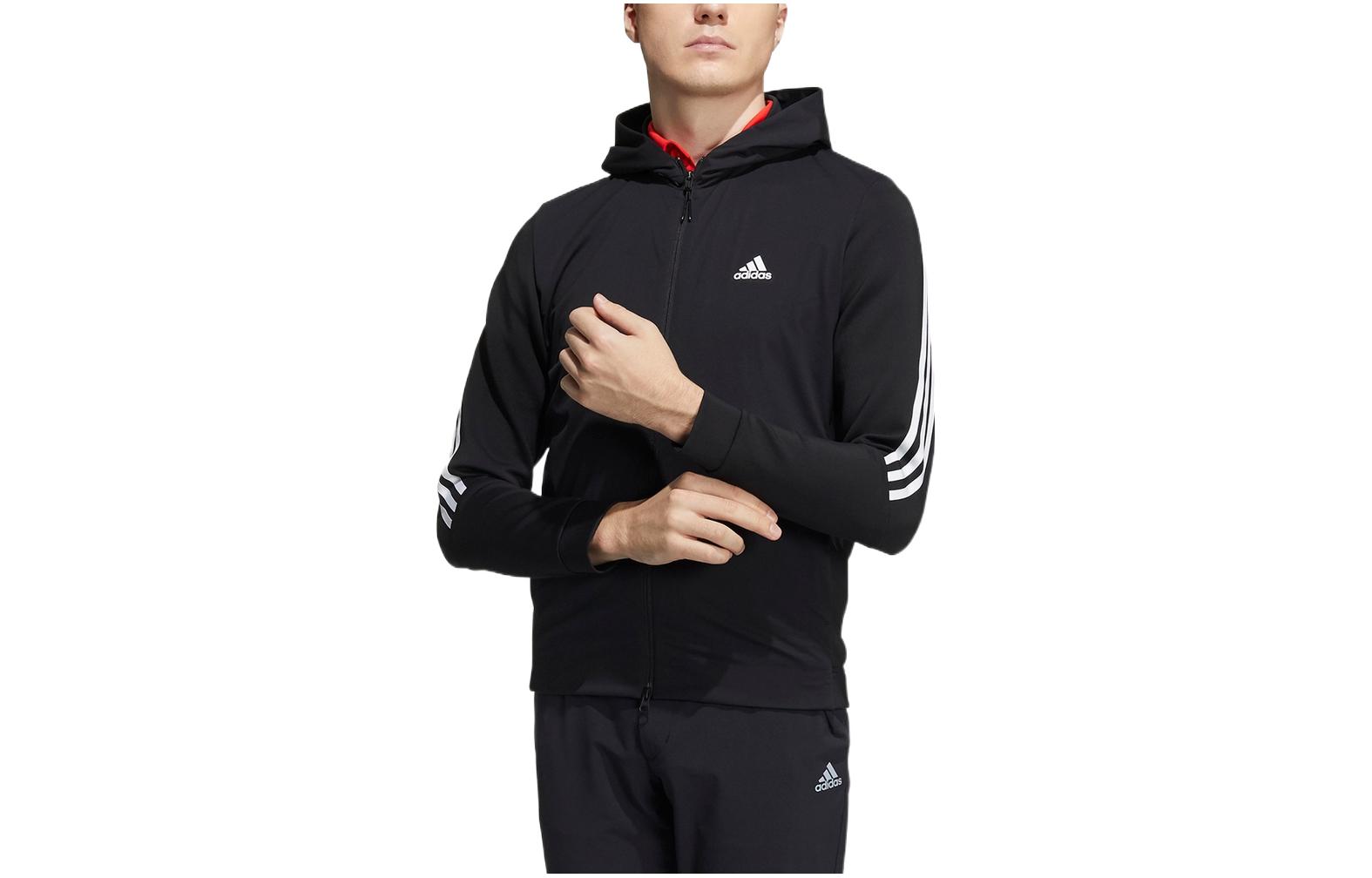adidas Black Logo Striped Print Zip-Up Hoodie Jacket HA3283