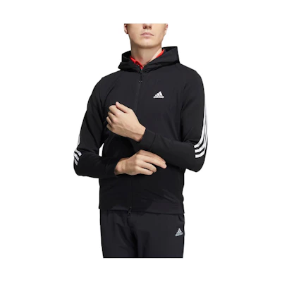 adidas Black Logo Striped Print Zip-Up Hoodie Jacket HA3283
