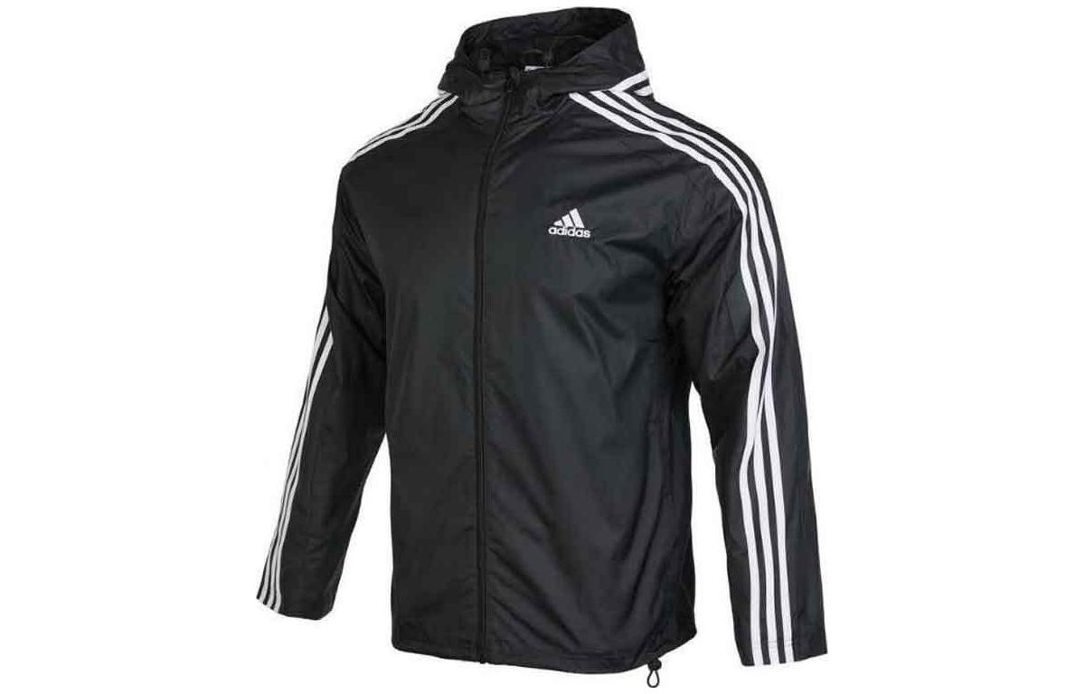 adidas Black Logo Striped Printed Hooded Jacket CZ3456
