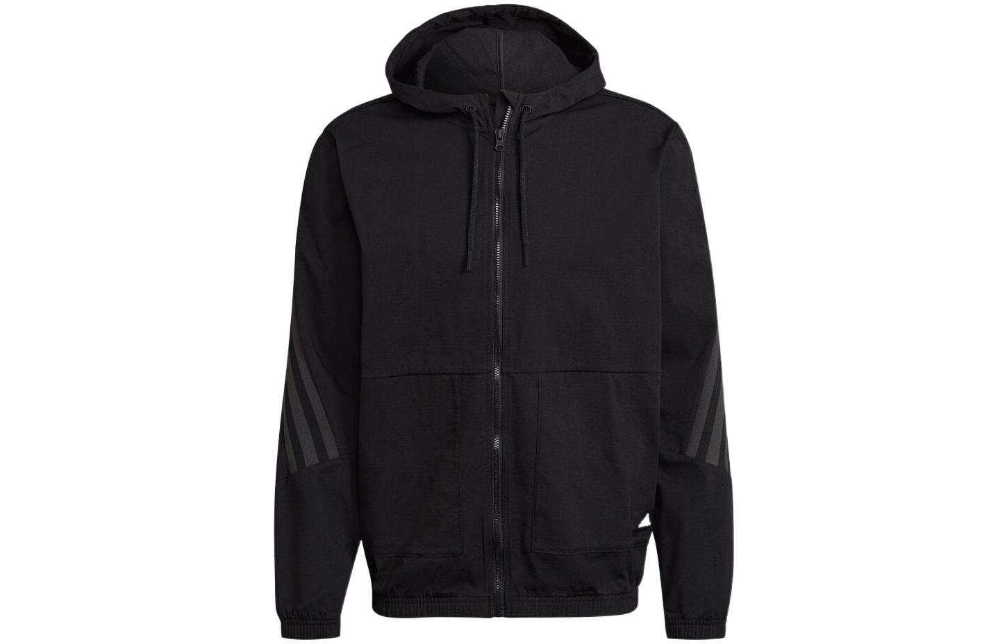 adidas Black Logo Striped Zip-Up Hoodie Jacket GR4093