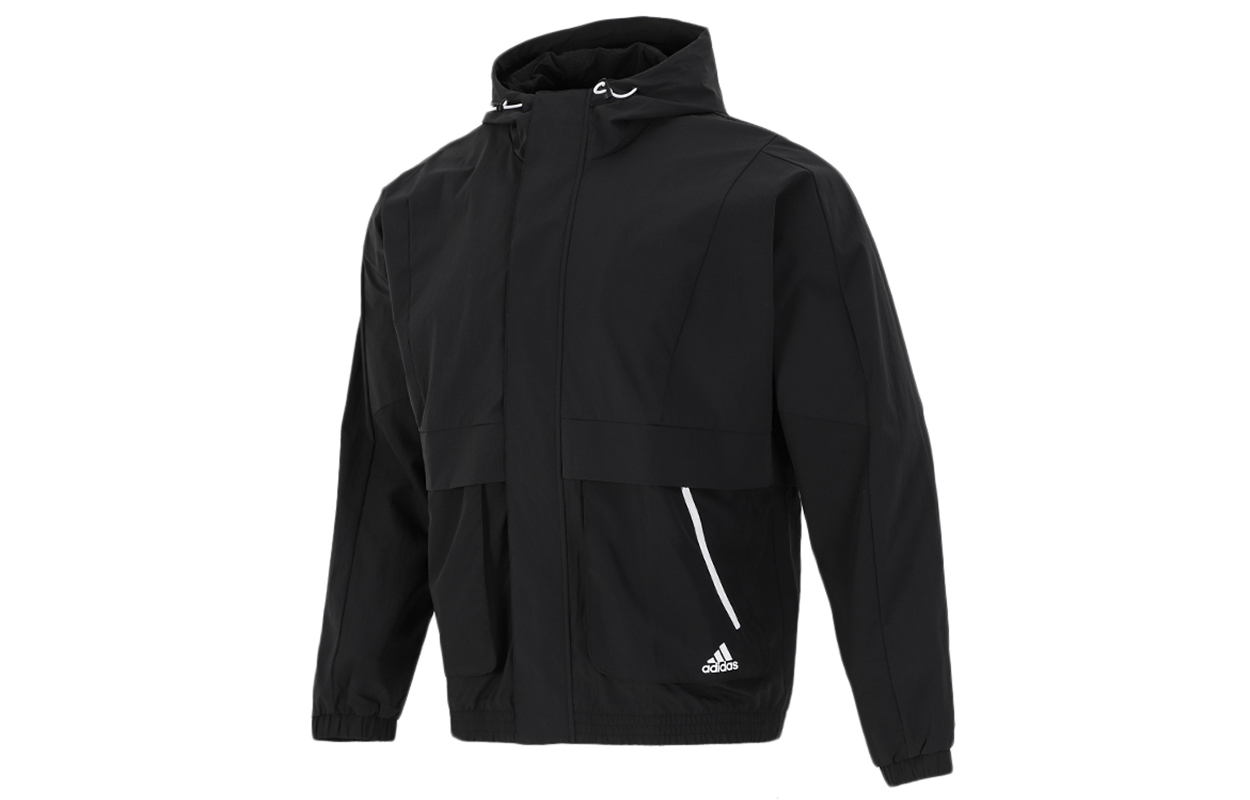 adidas Black Logo Windbreaker Jacket - Breathable & Durable for Fall Running H40211