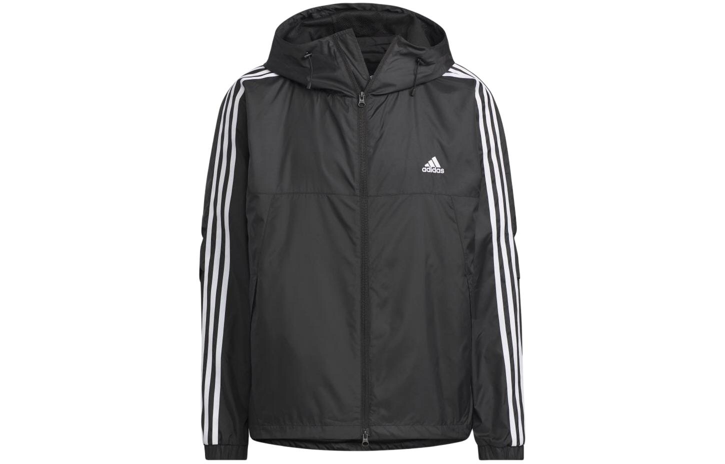 adidas Black Long-Sleeve Jacket with Front Logo and Side Stripes JF3912
