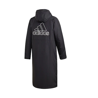 adidas Black Long Logo Print Side Slit Hooded Down Jacket GF0000