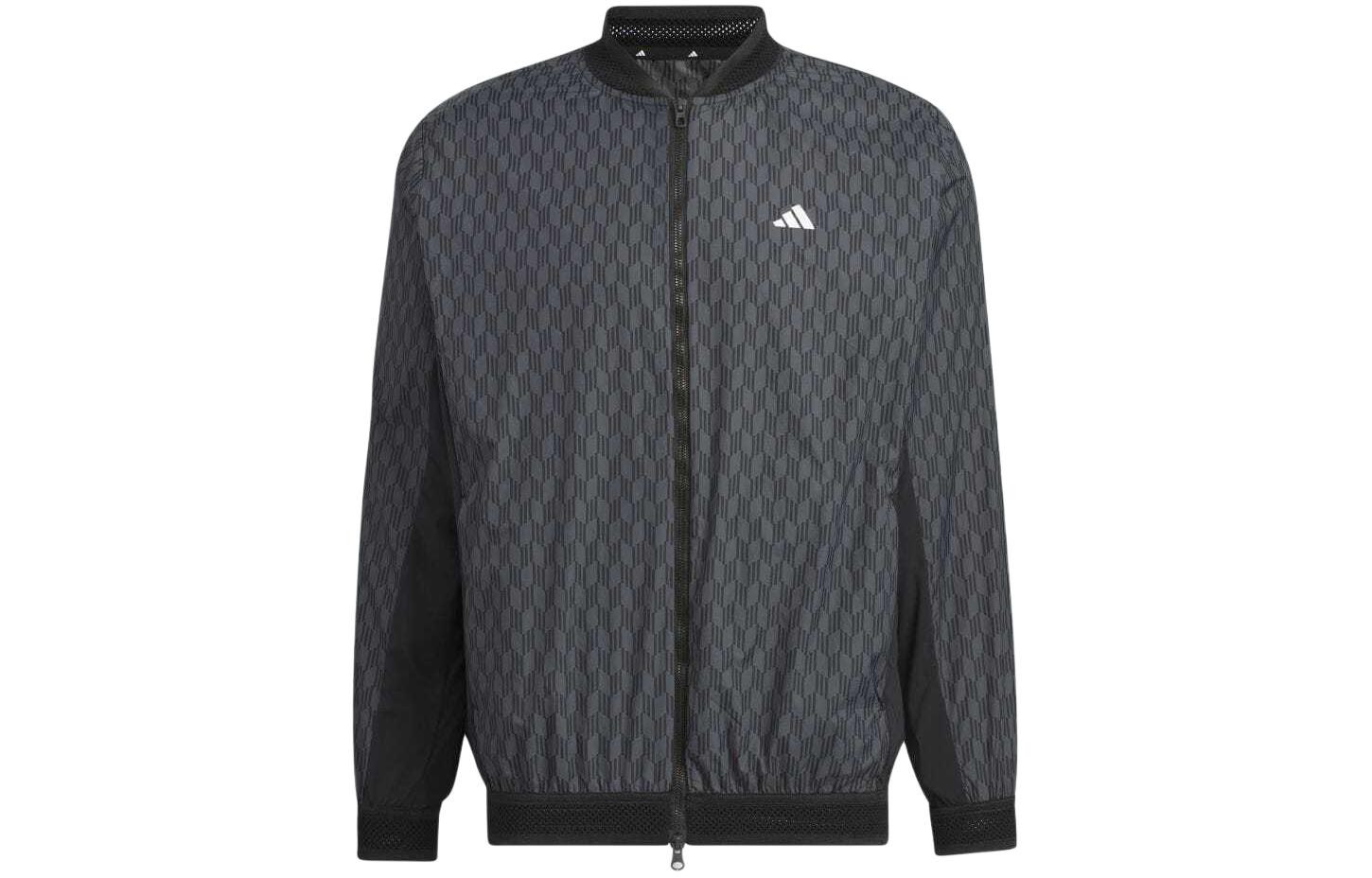 adidas Black Loose-Fit Diamond Full-Print Baseball Collar Jacket IN6665