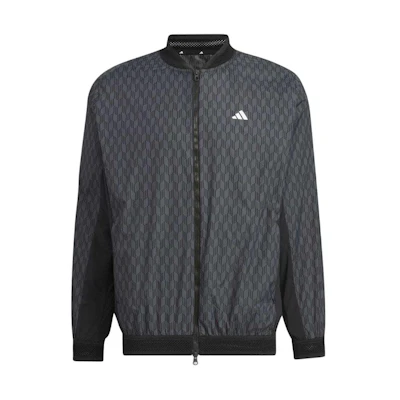 adidas Black Loose-Fit Diamond Full-Print Baseball Collar Jacket IN6665