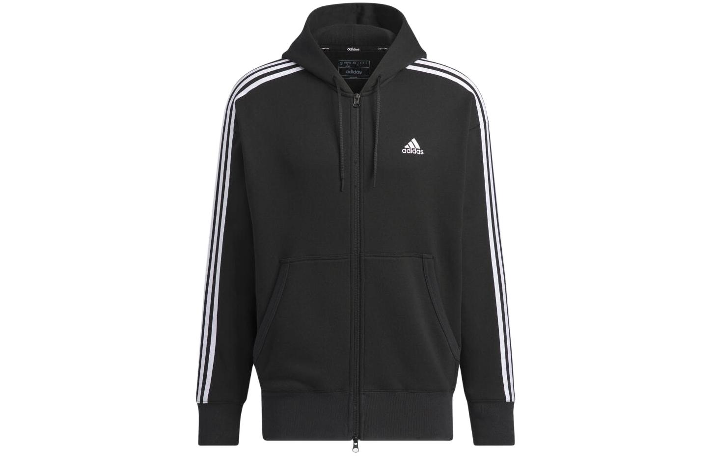 adidas Black Loose Fit Full-Zip Hoodie with 3-Stripes Detailing JF3931