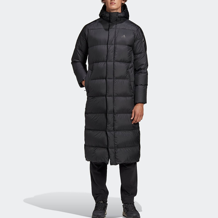 adidas Black Mid-Length Hooded Down Jacket for Winter GE9995 圖 4