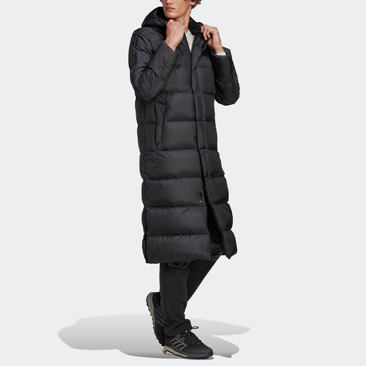 adidas Black Mid-Length Hooded Down Jacket for Winter GE9995 圖 7