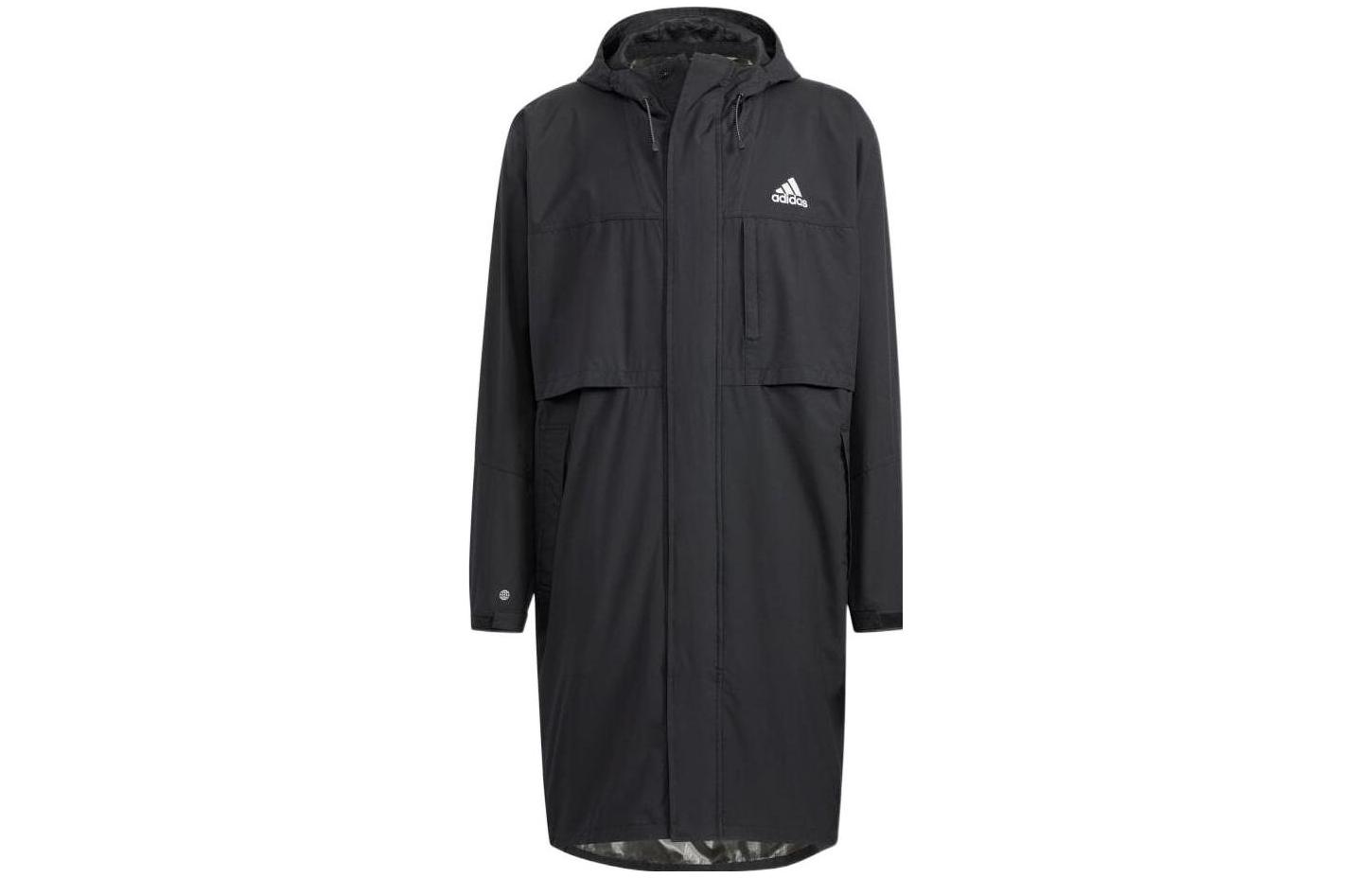 adidas Black Mid-Length Hooded Windbreaker Jacket HD0041