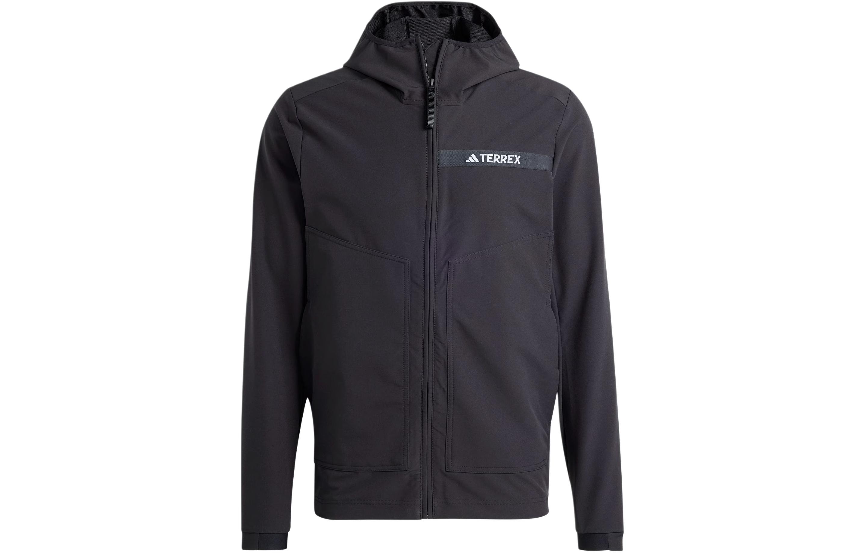 adidas Black Multi Soft Shell Jacket with Solid Logo for Outdoor Sports HZ4425