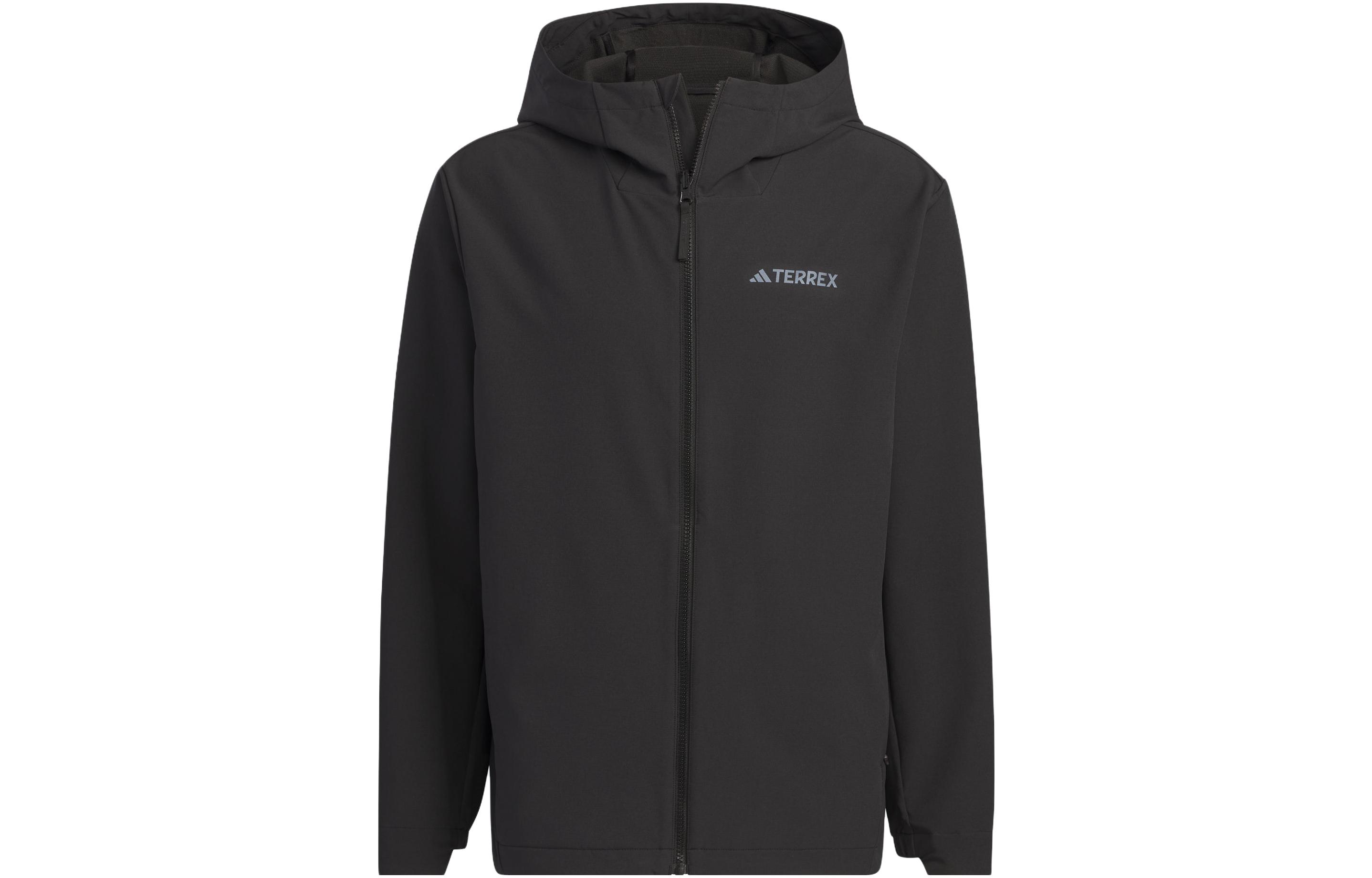adidas Black Outdoor Softshell Hoodie Jacket with Logo and Fleece Lining IL9011