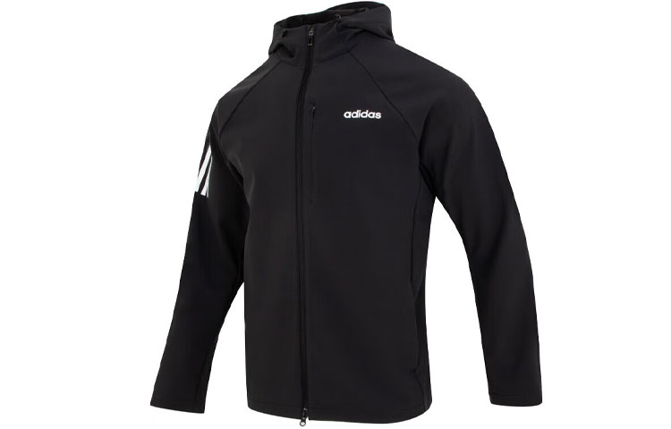 adidas Black Outdoor Training Jacket with Logo Print and Stripes JE3555