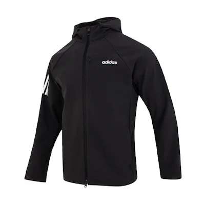 adidas Black Outdoor Training Jacket with Logo Print and Stripes JE3555