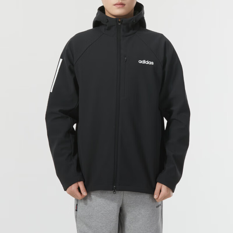 adidas Black Outdoor Training Jacket with Logo Print and Stripes JE3555 圖 4