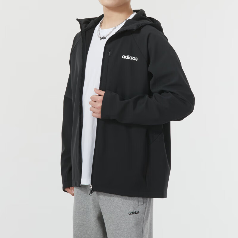adidas Black Outdoor Training Jacket with Logo Print and Stripes JE3555 圖 7