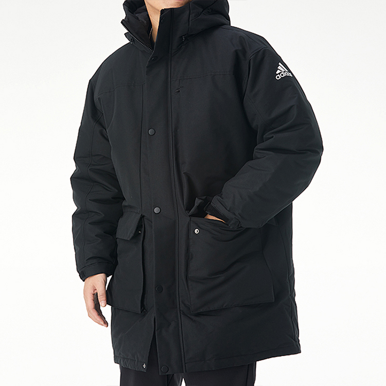 Shop Adidas 黑色戶外防風保暖連帽羽絨外套 GN9835