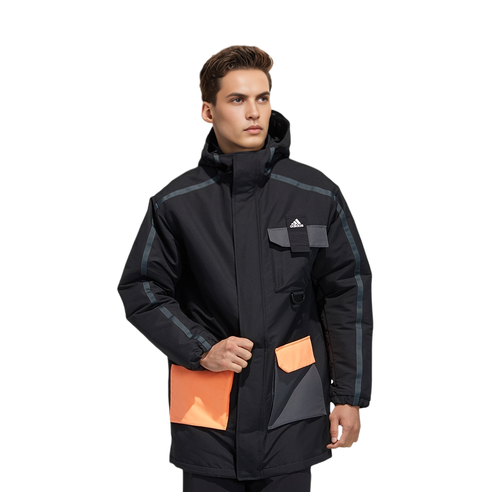 Lookbook 아디다스 블랙 패딩 후드 자켓 GN7379