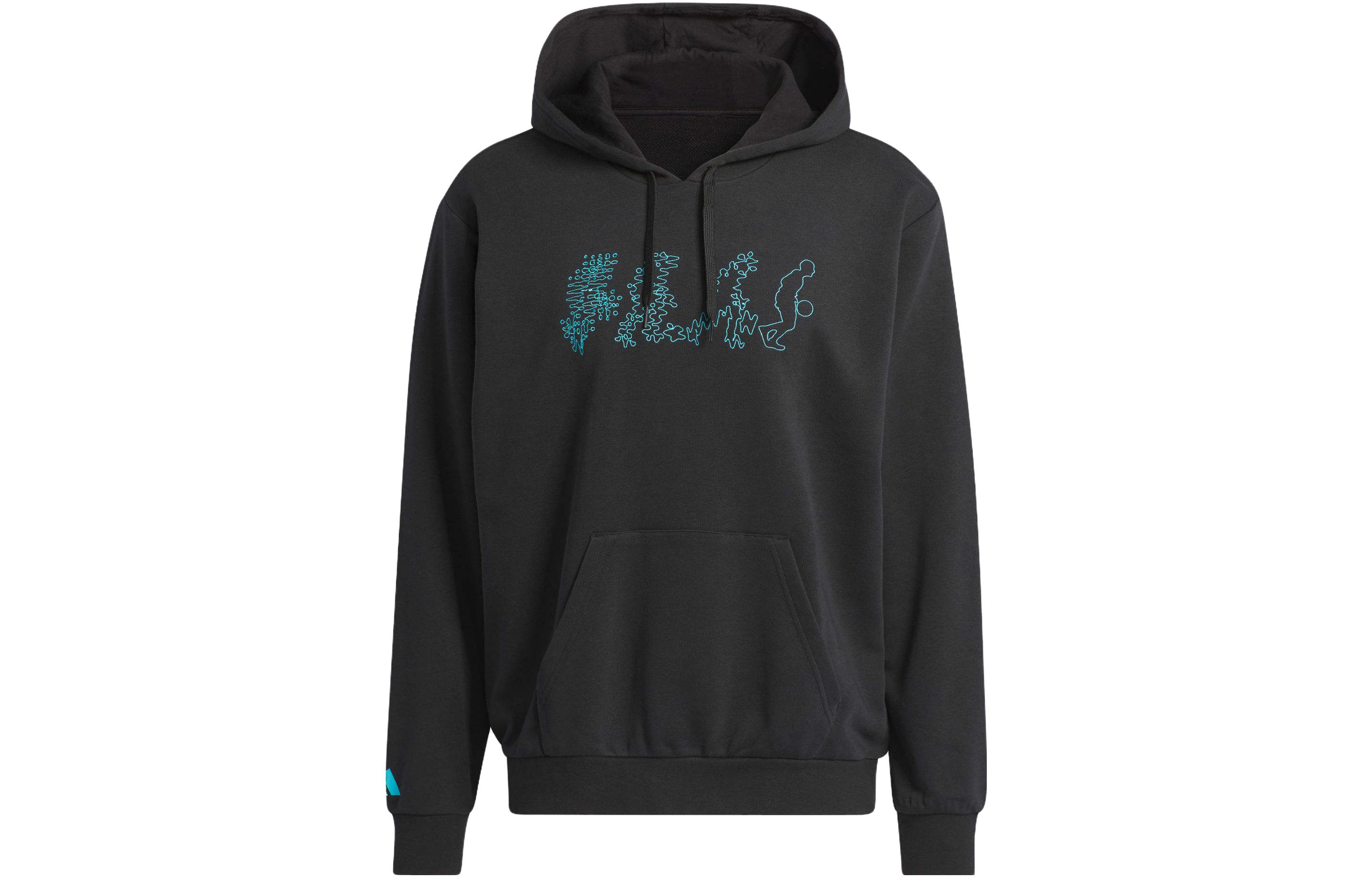 adidas Black Printed Hoodie Casual Sports Long Sleeve Pullover IM4629