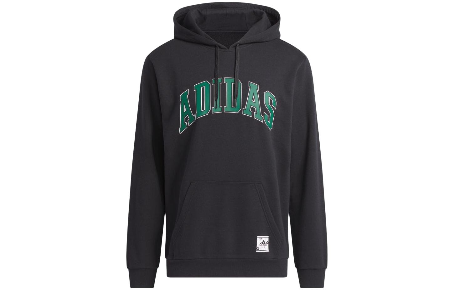 adidas Black Pullover Hoodie with Chest Lettering Print IN4209