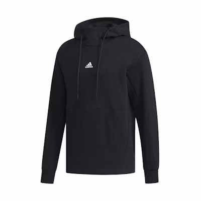 adidas Black Pullover Hoodie with Drawstring and Sporty Design FJ0187