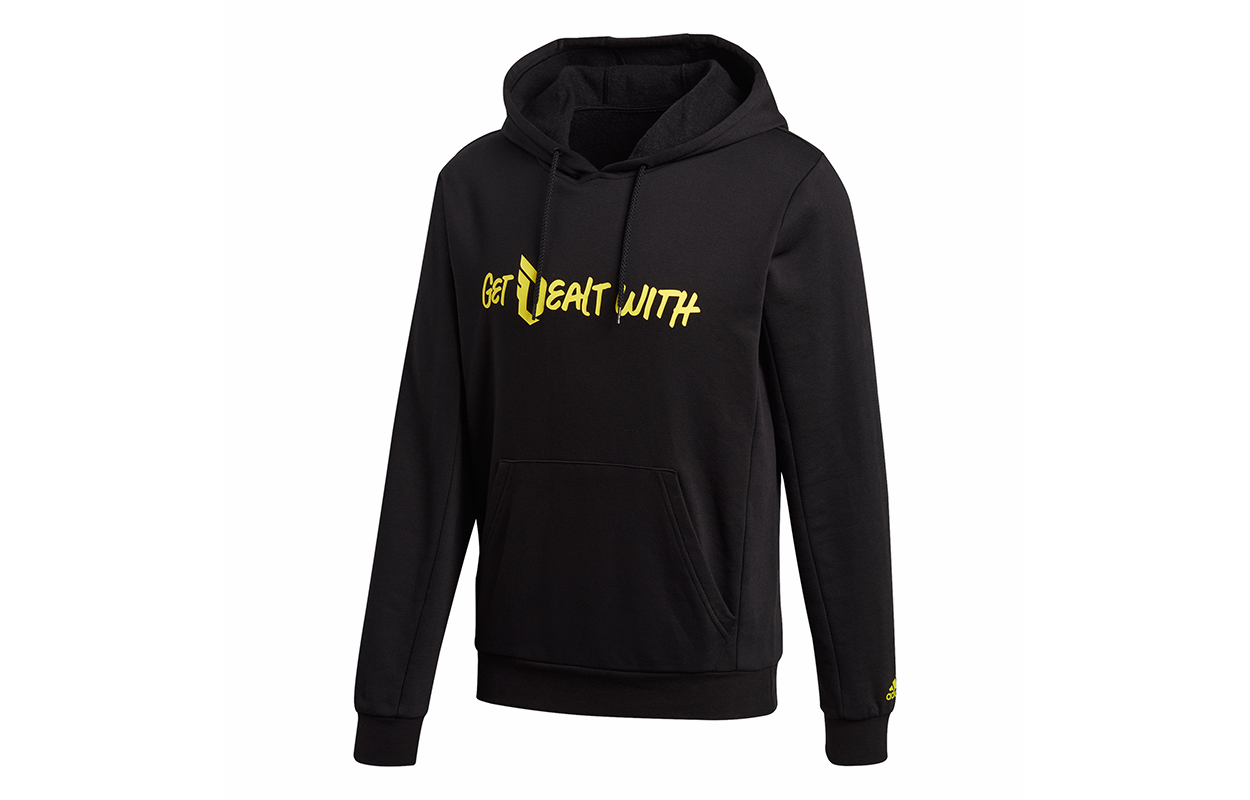 adidas Black Pullover Hoodie with Letter Print Basketball Design GE1055