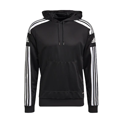 adidas Black Pullover Hoodie with Logo, Kangaroo Pocket & Stripes GK9548
