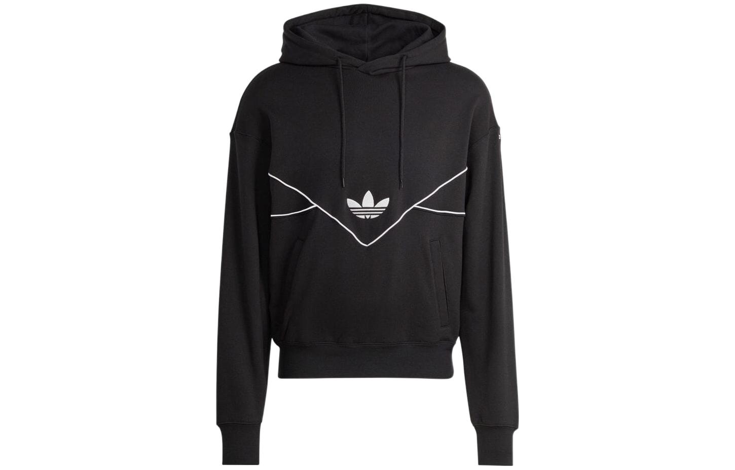 adidas Black Pullover Hoodie with Logo Graphic and Drawstring Design IA2531