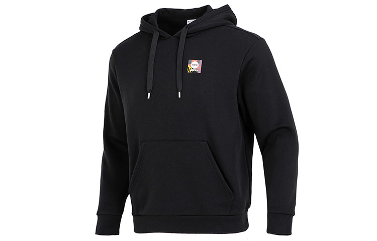 adidas Black Pullover Hoodie with Logo Patch and Kangaroo Pocket HN4722