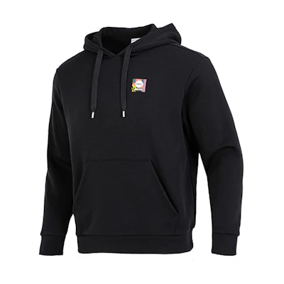 adidas Black Pullover Hoodie with Logo Patch and Kangaroo Pocket HN4722