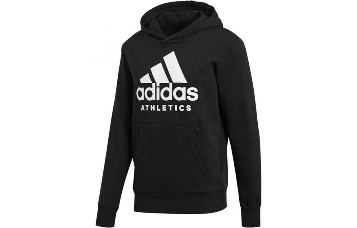 adidas Black Pullover Hoodie with Solid Color Logo Print BR4747