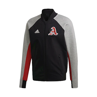 adidas Black Red Grey Colorblock Bomber Varsity Jacket FL3593