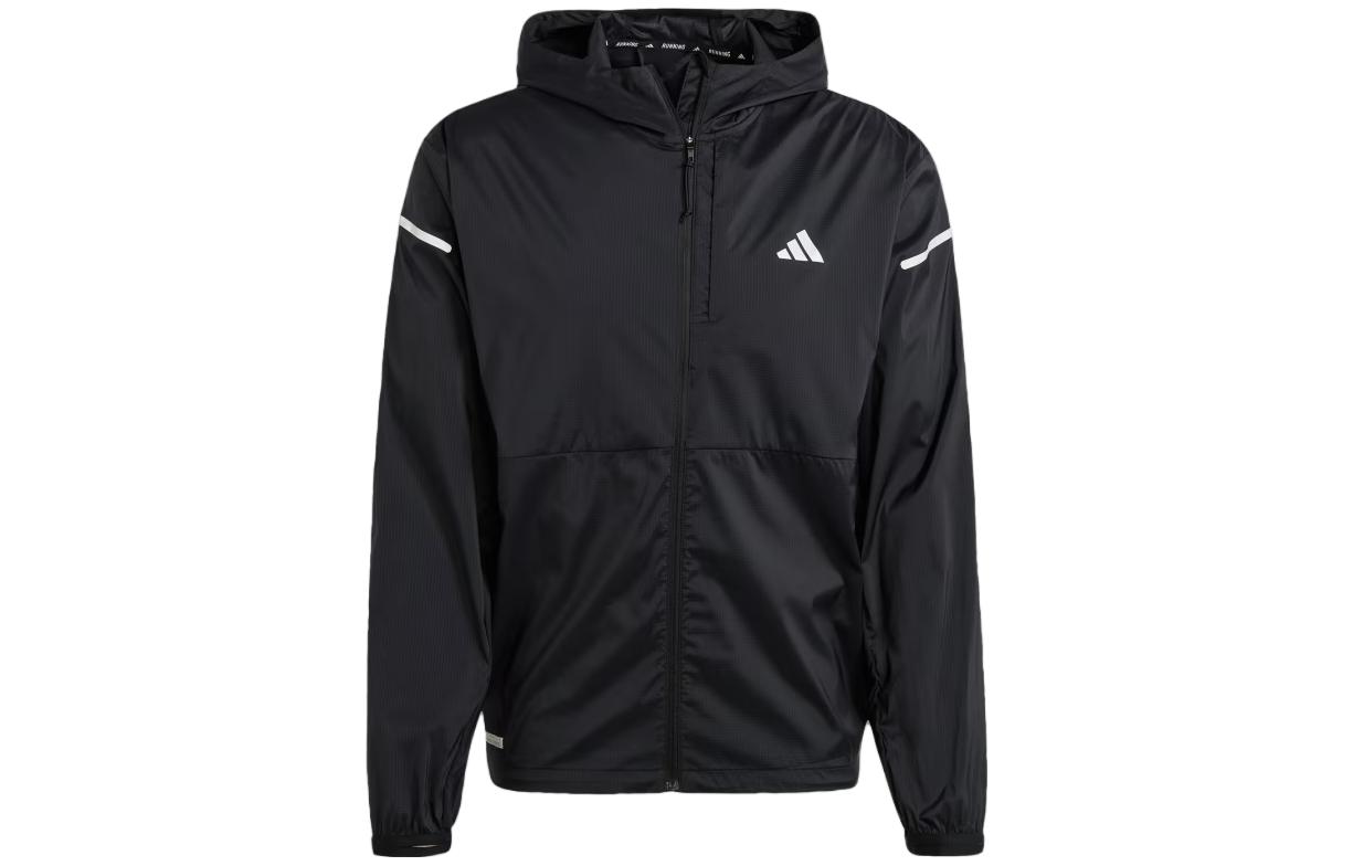 adidas Black Reflective Logo Hoodie Jacket Loose Fit Long Sleeve HY1422