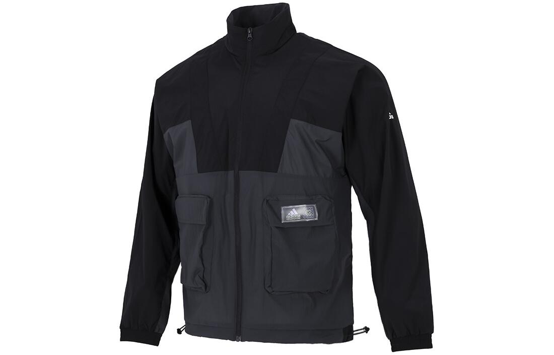 adidas Black Retro Outdoor Jacket with Colorblock Logo and Large Pocket HE9929