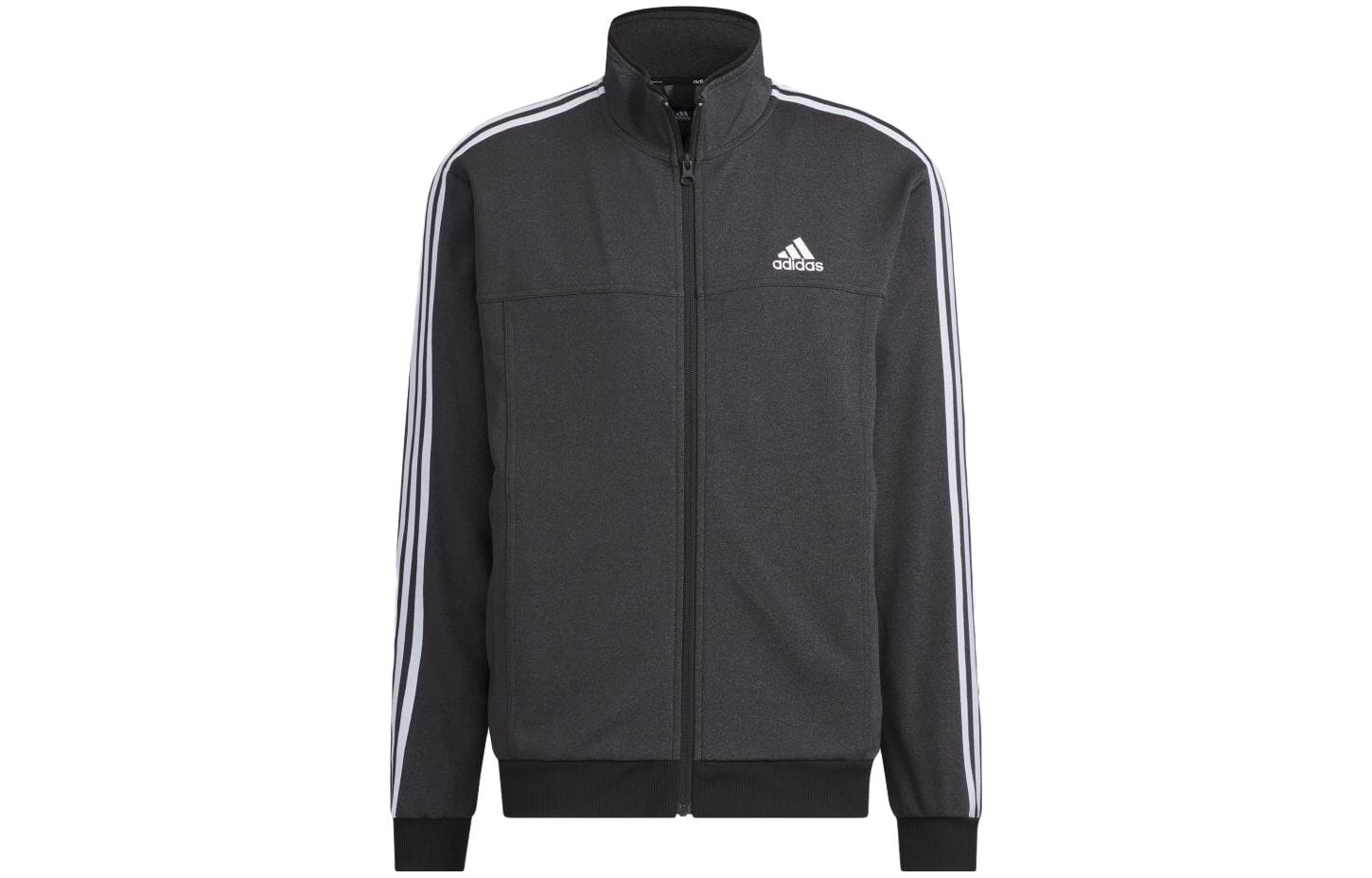 adidas Black Retro Track Jacket with Logo Print and Stand Collar IK7362