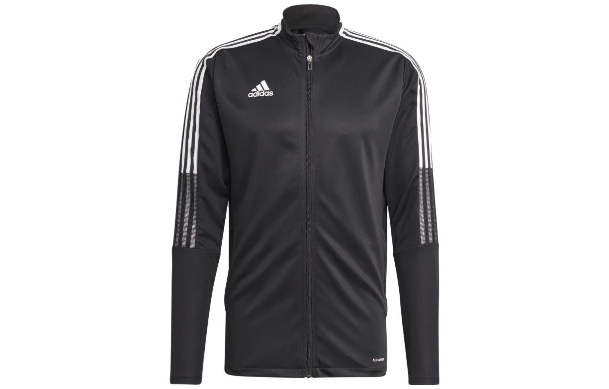 adidas Black Retro Track Jacket with Striped Logo Print and Stand Collar GM7319