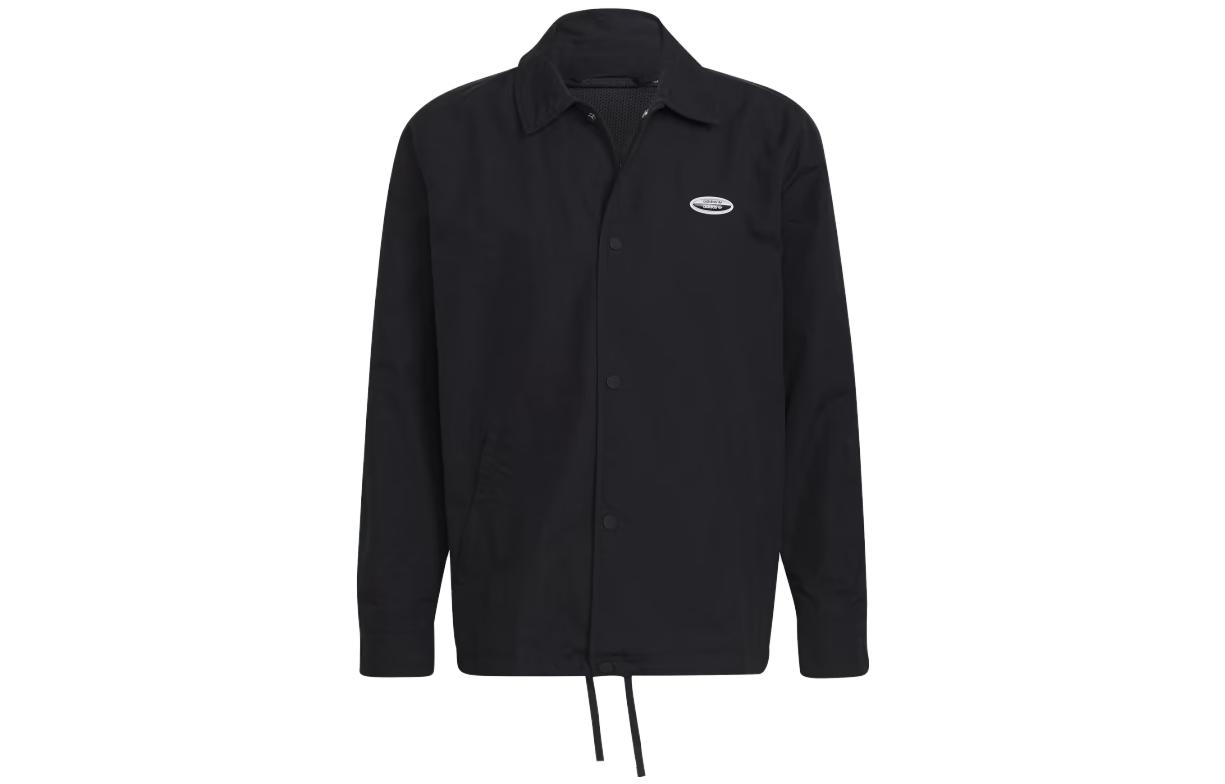adidas Black Snap Button Polo Collar Casual Jacket HC9446