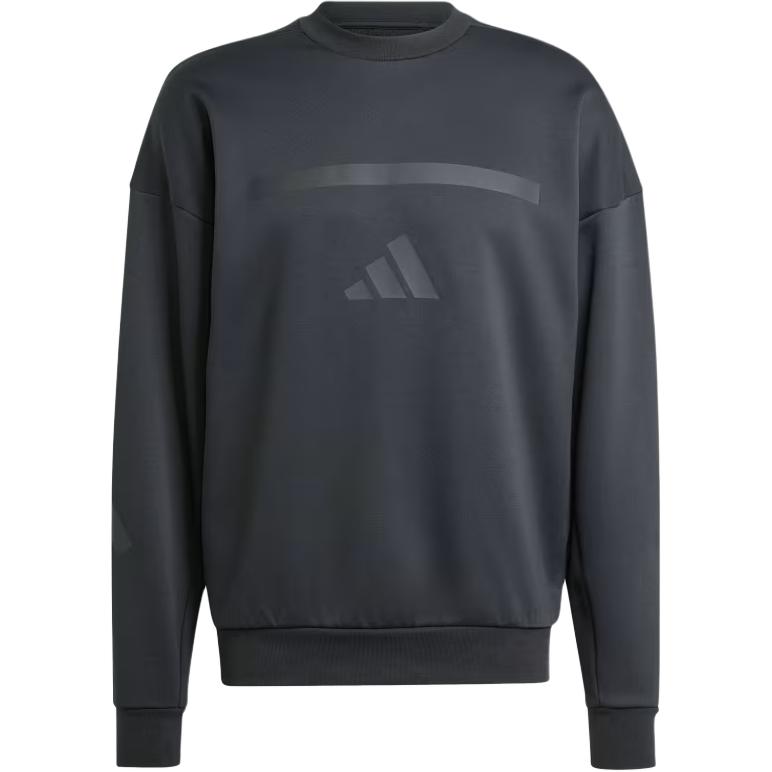 adidas Black Solid Color Crewneck Pullover Sweatshirt JE7536