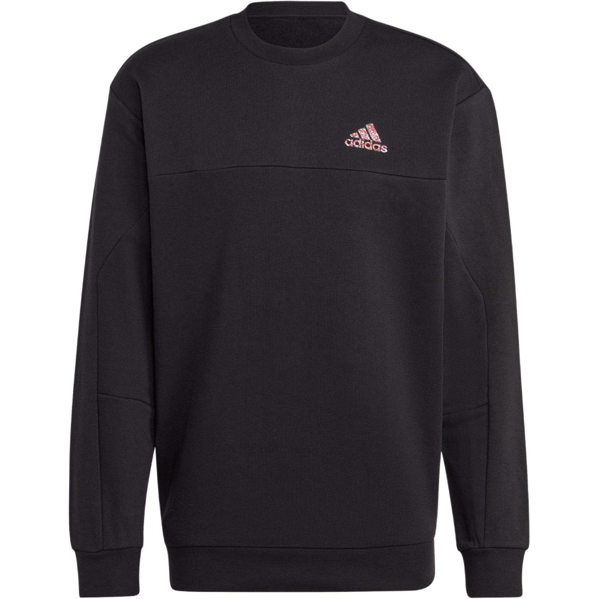 adidas Black Solid Color Crewneck Pullover Sweatshirt HN4758