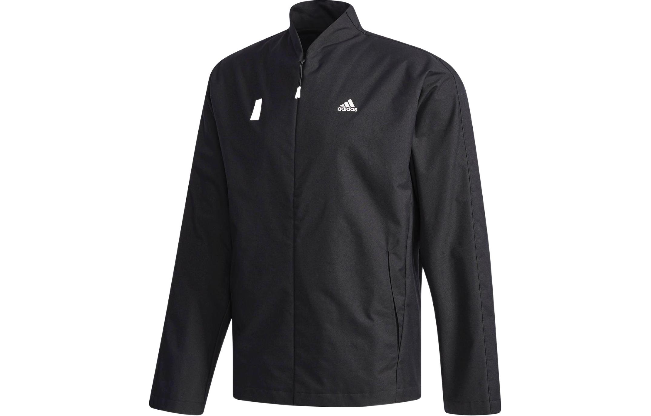 adidas Black Solid Color Jacket with Logo Print CV6231