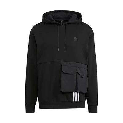 adidas Black Solid Color Logo Print Drawstring Hoodie Unisex HN2404