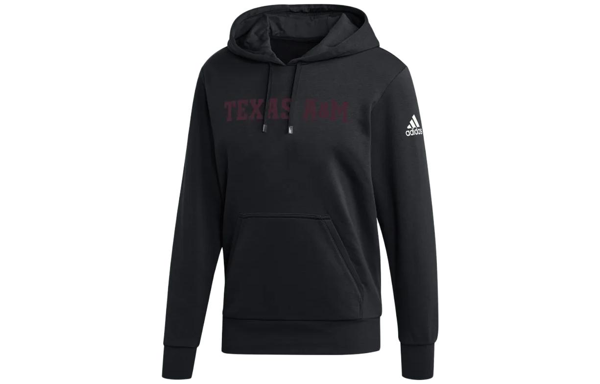 adidas Black Solid Color Logo Print Long-Sleeve Hoodie HY2305
