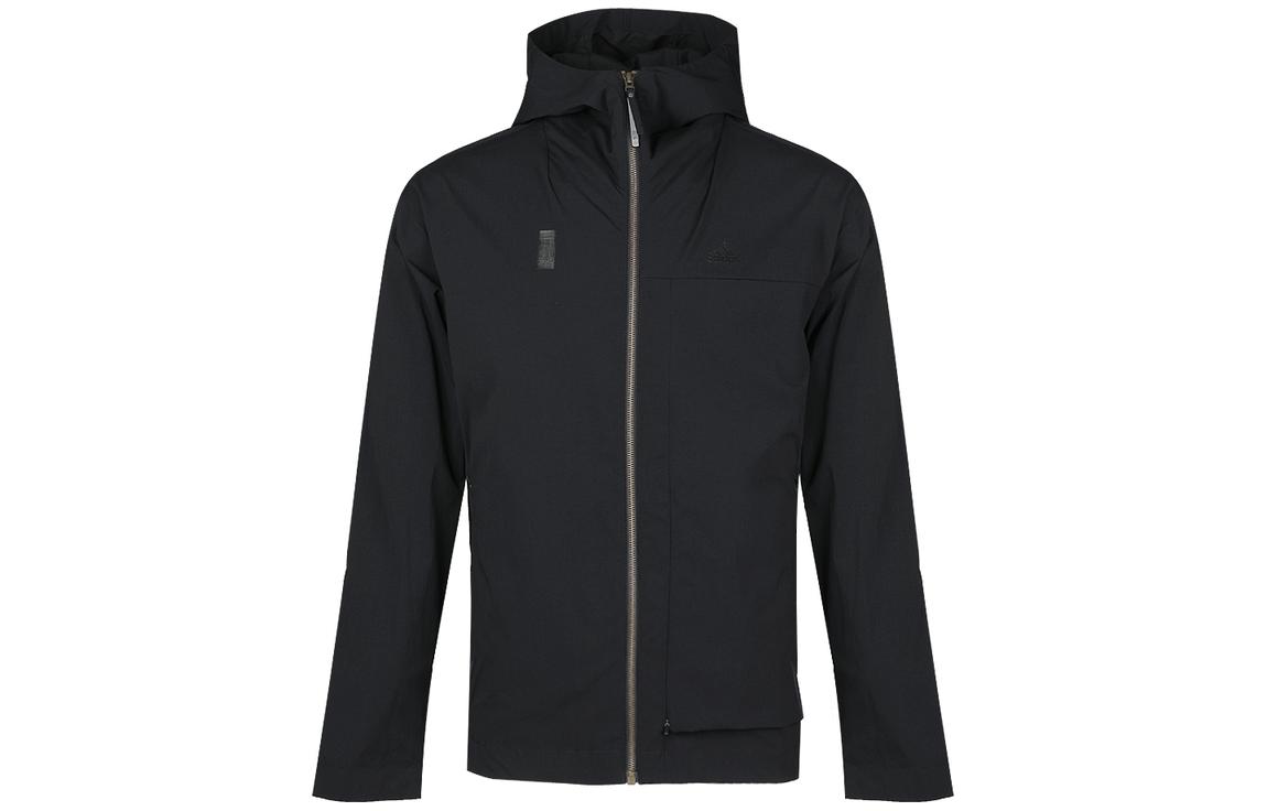 adidas Black Solid Color Zip-Up Hooded Jacket DW4679