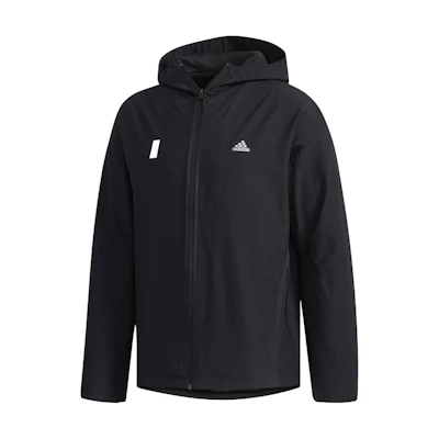 adidas Black Solid Color Zip Hoodie Jacket with Logo Print FJ0194
