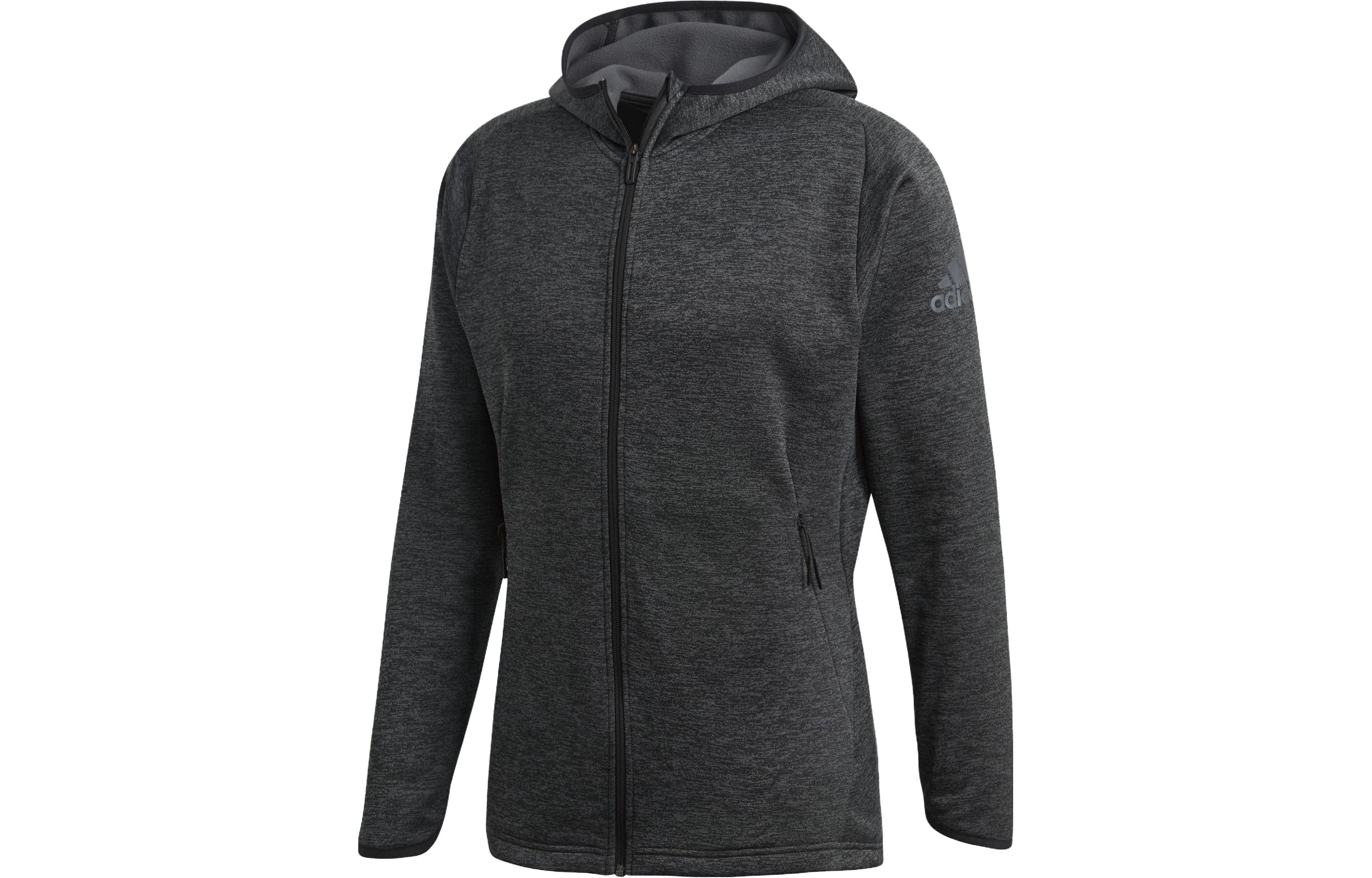 adidas Black Solid Knit Hooded Jacket DM4386