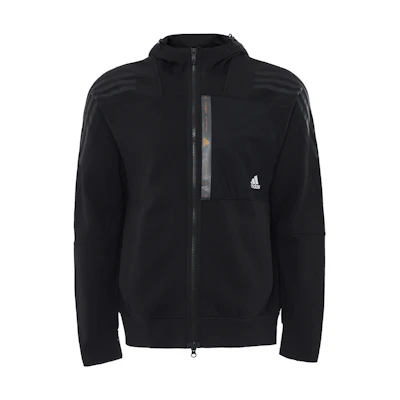 adidas Black Solid Knit Multi-Pocket Hoodie Jacket HE7404