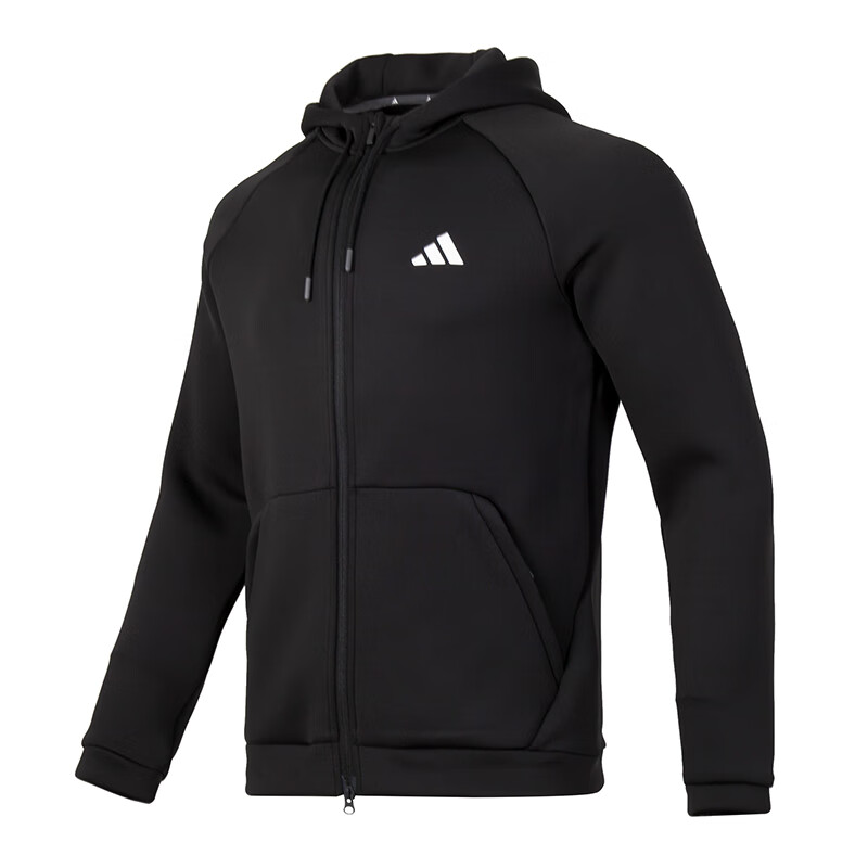 adidas Black Solid Letter Logo Print Hooded Jacket IX5706