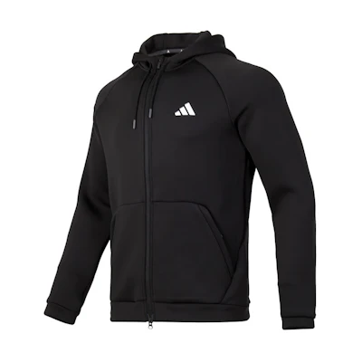 adidas Black Solid Letter Logo Print Hooded Jacket IX5706