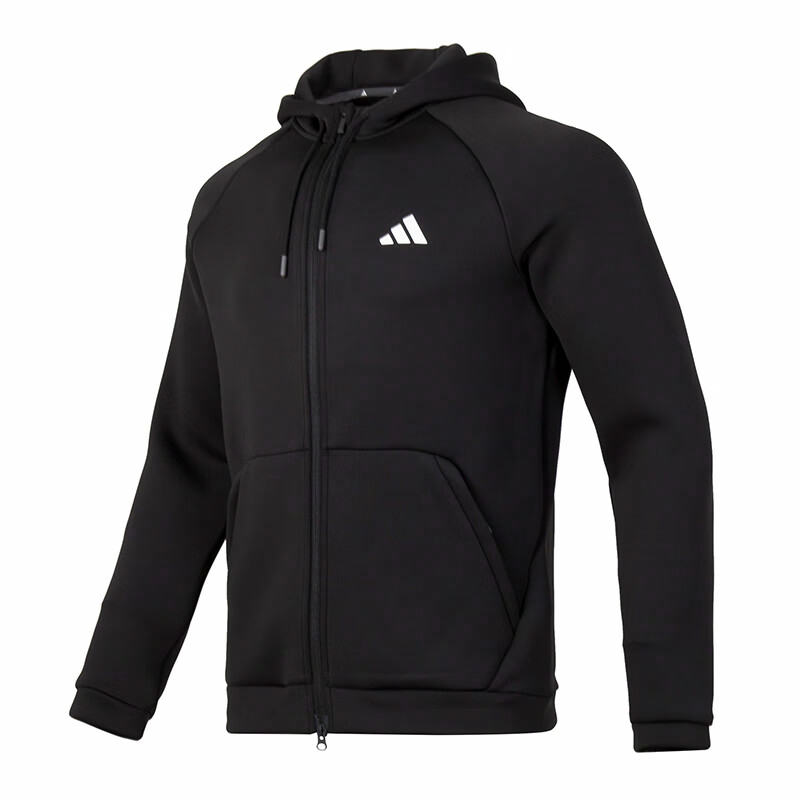 adidas Black Solid Letter Logo Print Hooded Jacket IX5706 圖 2