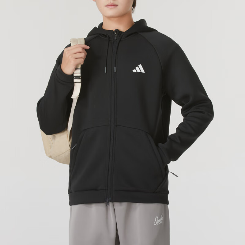 adidas Black Solid Letter Logo Print Hooded Jacket IX5706 圖 3